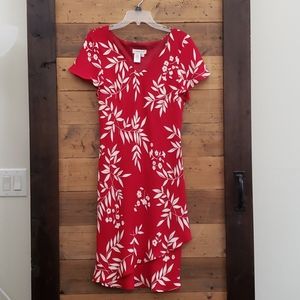 Coldwater Creek deep red floral flutter hem dress